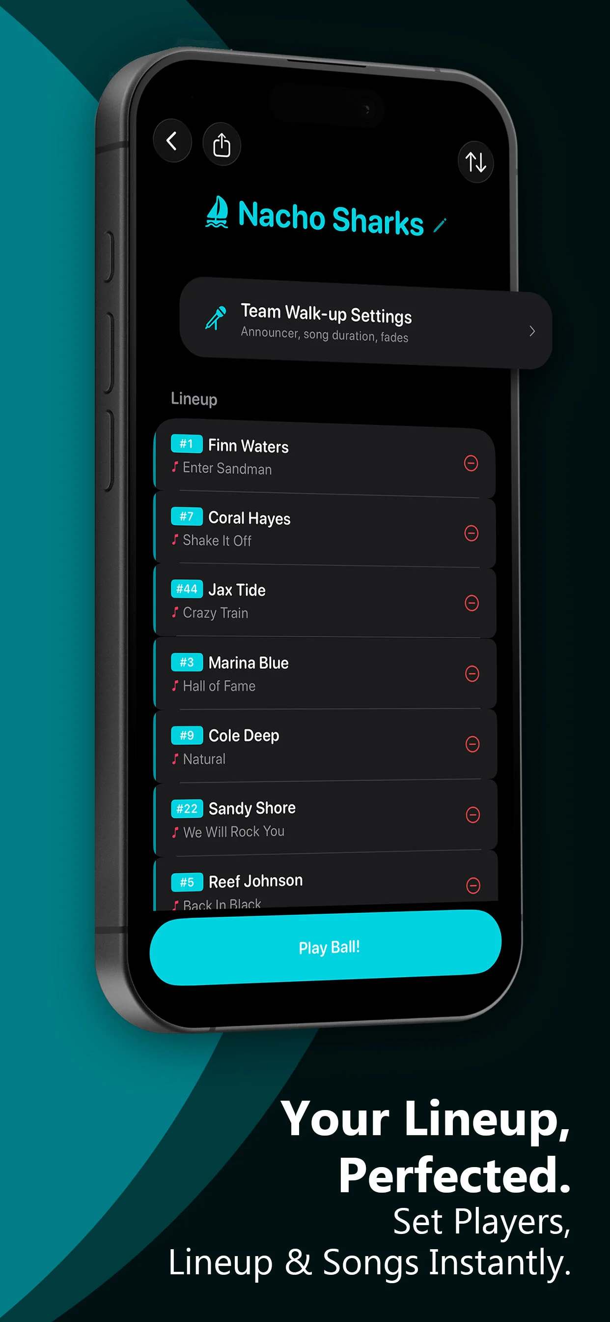 WalkUp Songs lineup with walk-up songs assigned