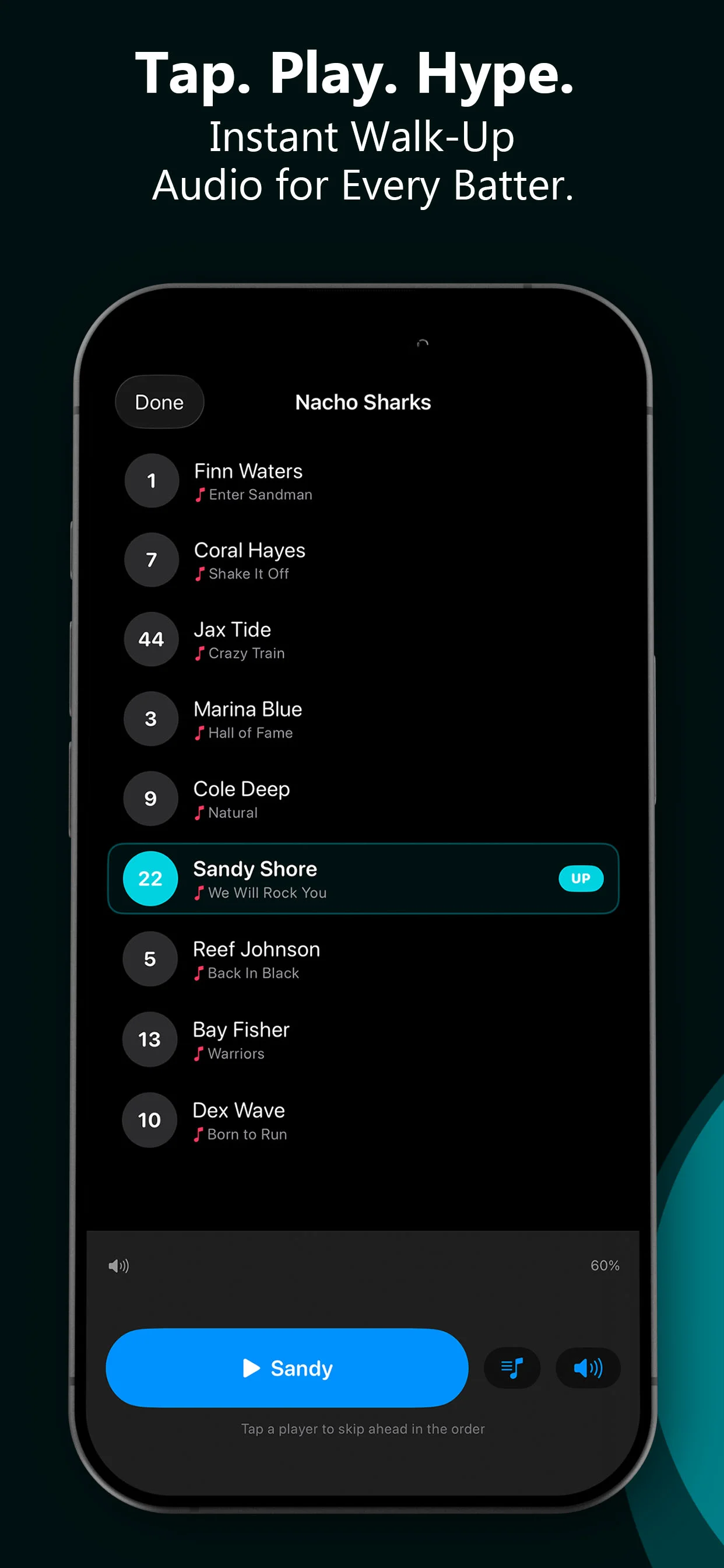 WalkUp Songs game day play menu
